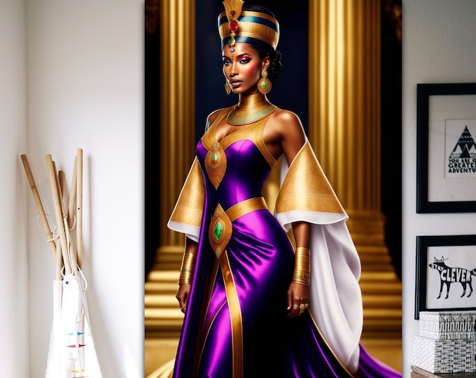 Egypt & Ethiopian Queen Sheba Painting 1 | Signed Fine Art | Mid Century Modern | Dine Room Décor | Y2K Wall Art | Black Girl Art | Dorm Art