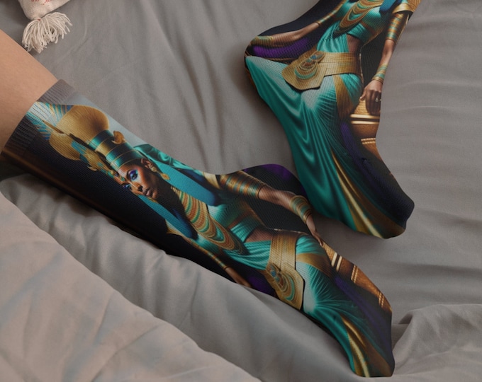 Socks with Egyptian Queen Nefertiti Painting 16, Printed Socks, Stylish, Cute, Art, Black Queen, African American, Egyptian, Ancient Egypt