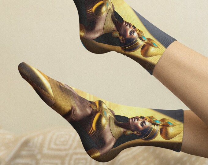 Socks with Egyptian Queen Nefertiti Painting 31, Printed Socks, Stylish, Cute, Art, Black Queen, African American, Egyptian, Ancient Egypt