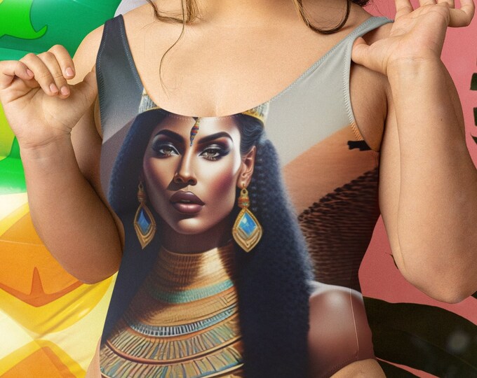 Bridesmaid Swimsuit with Egyptian Goddess Isis Painting 2, Swimwear, Bathing Suit, Pool, Beach, Summer, Black Woman Art, African Bikini