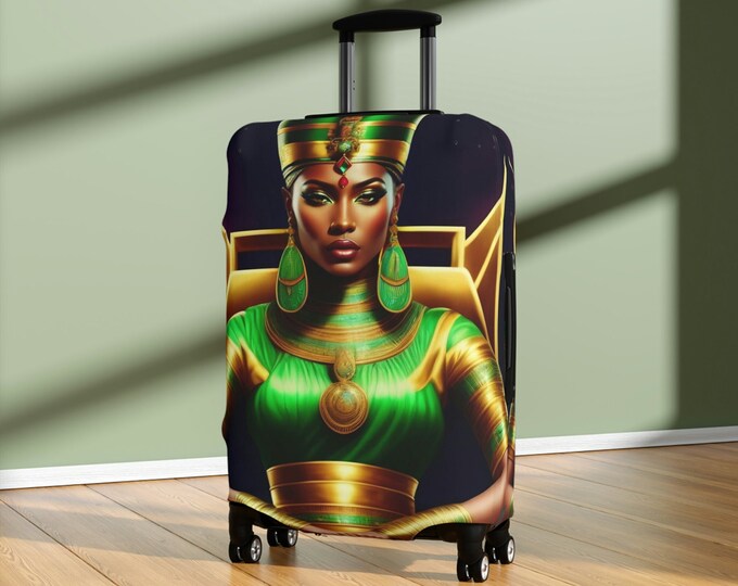 Luggage Cover with Egyptian Queen Nefertiti Painting 2, Luggage Protector, Suitcase Cover, Holiday, Vacation, African Wrap, Black Woman Art