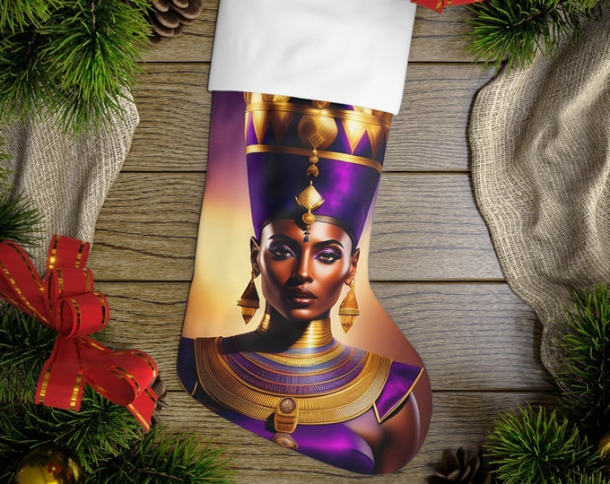 Holiday Stockings with Egyptian Queen Nefertiti Painting 5, Xmas, Christmas Gifts, Kwanzaa, Stocking Stuffer, Holiday Decor, Black Artwork