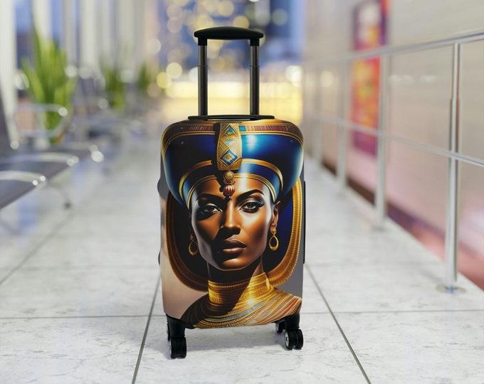 Luggage Cover with Egyptian Queen Nefertiti Painting 1, Luggage Protector, Suitcase Cover, Holiday, Vacation, African Wrap, Black Woman Art