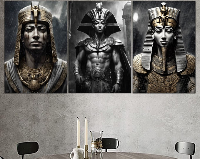 Egyptian King Tut Paintings Set, Digital Download, Wall Art, Printable, PNG, Black Artwork, African Art, Ancient Egypt, Egyptian Art