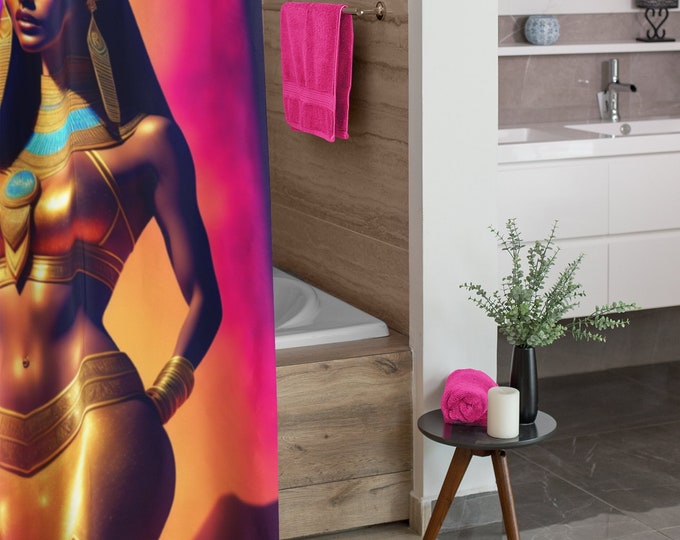 Shower Curtains with Queen Nefertiti Egyptian Painting 45, Bathroom Decor, Long Curtains, Home, Apartment, Gifts for Women, Arts -Gifts