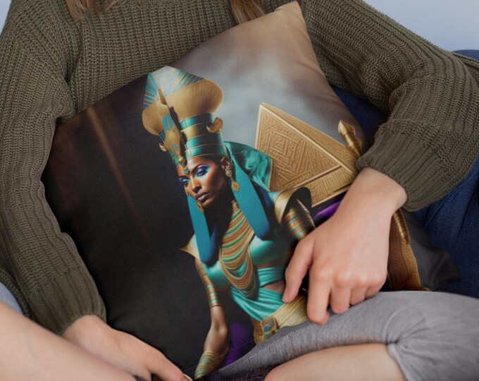 Spun Polyester Square Pillow with Queen Nefertiti Painting 16, Home Decor, Bedding, Bedroom, Apartment, Egyptian, Xmas, Arts -Gifts