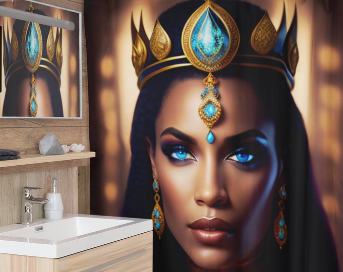 Shower Curtains with Queen Cleopatra Egyptian Painting 13, Bathroom Decor, Long Curtains, Home, Apartment, Xmas Gifts, Egyptian, Arts -Gifts