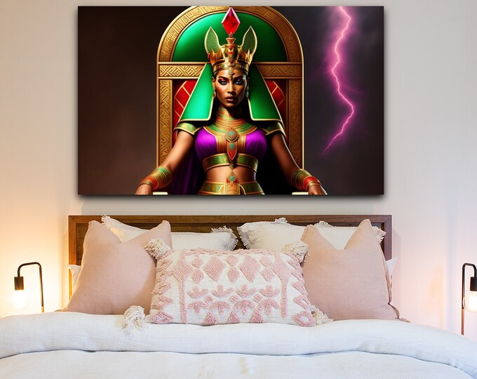 Egypt & Ethiopian Queen Sheba Painting 4 | Signed Fine Art | Mid Century Modern | Black Girl Art | Dine Room Décor | Y2K Wall Art | Africa