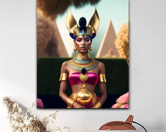 Egyptian Goddess Bastet Painting 8, Wall Art, Wall Decor, Thoughtful Gifts For Her, African Art, Afro Girl, Egyptian Art, Pyramids, Canvas