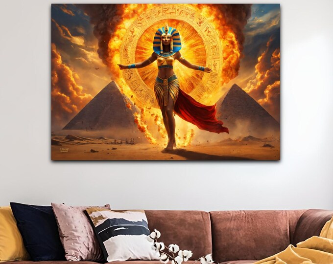 Egyptian Goddess Sekhmet Destroyers of Enemies of Sun God Re Painting 4, Female Portrait, Middle East Art, Black Woman Wall Art, African Art