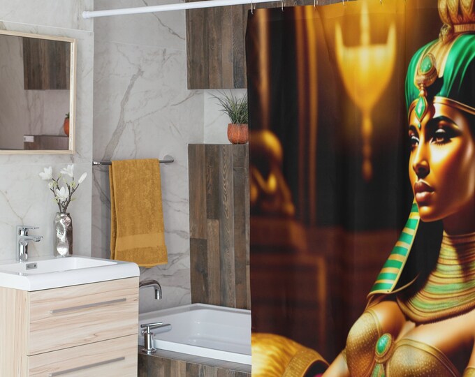 Shower Curtains with Queen Cleopatra Egyptian Painting 37, Bathroom Decor, Long Curtains, Home, Apartment, Xmas Gifts, Egyptian, Arts -Gifts