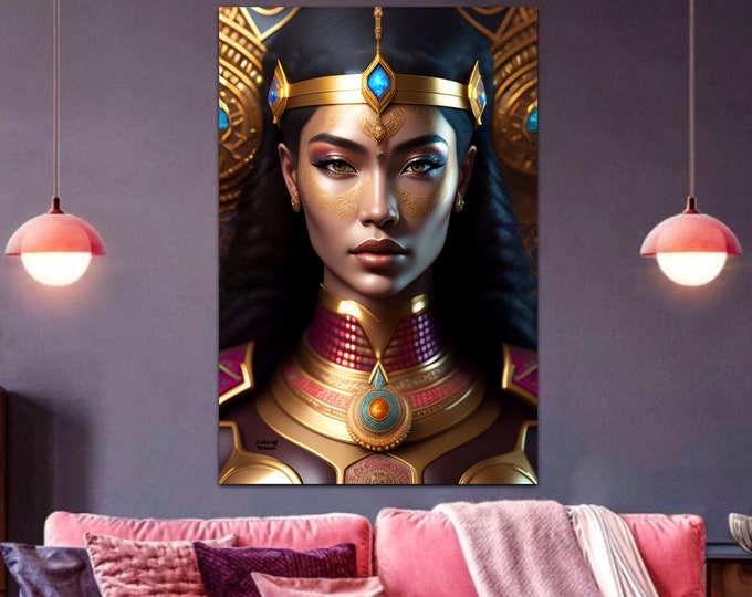 Egyptian Queen Cleopatra Painting 2, Wall Art, Wall Decor, Black Artwork, African Art, Black Woman Painting, Egyptian Art, Egyptian Decor