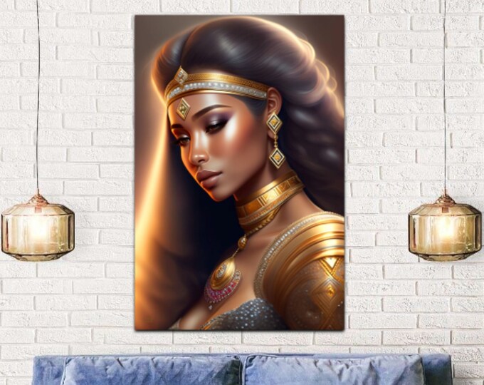 QUEEN CLEOPATRA Original Painting 36 Wall Art, Egyptian - Painting, Signed ' Art, Handmade ' Wall Decor, Black Art, Thoughtful Gifts for Her