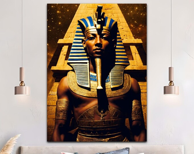 Ancient Egypt Inspired King Tut Boy King of Egypt Painting 1, Egyptian Canvas, Pharoah, Tutankhamun, Wall Decor, Afro Art, Black Excellence