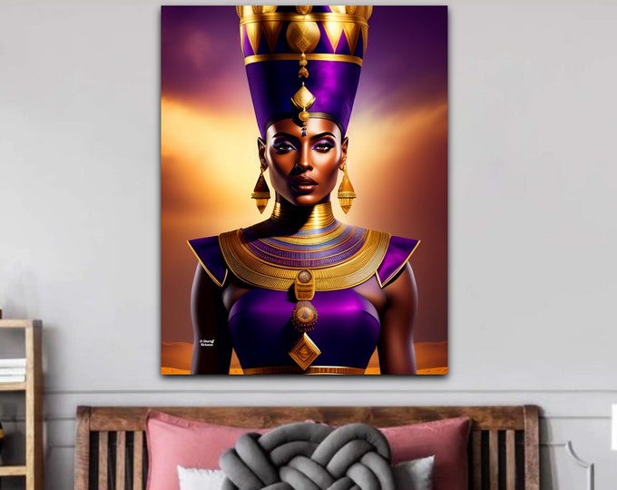 Egyptian Queen Nefertiti Painting 5, Wall Art, Canvas, Original, Office Decor, Dorm, Black Art, Y2K, Thoughtful Gift for Her, Arts -Gifts