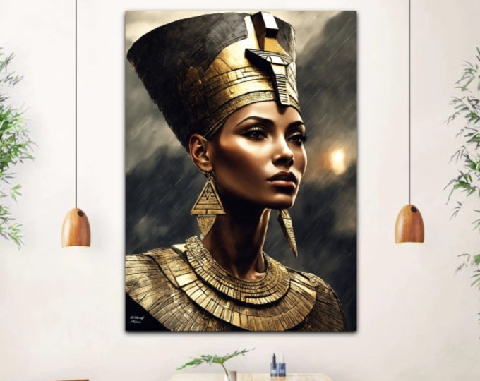 Ancient Egypt Inspired Queen Nefertiti Egypian Art Painting 3, Original Artwork, African Art Canvas, Melanin, Black Woman Art, Black History