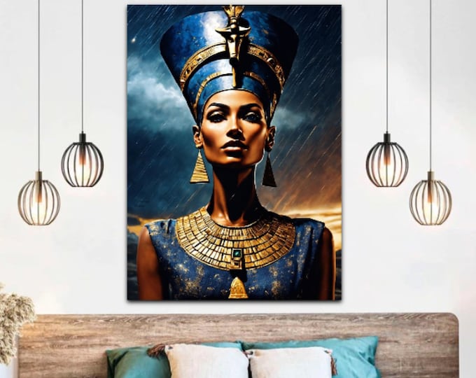 Ancient Egypt Inspired Queen Nefertiti Mother of Beauty Painting 1, Printable Wall Art, Egyptian, Black Woman Art, Melanin png, Black Queen