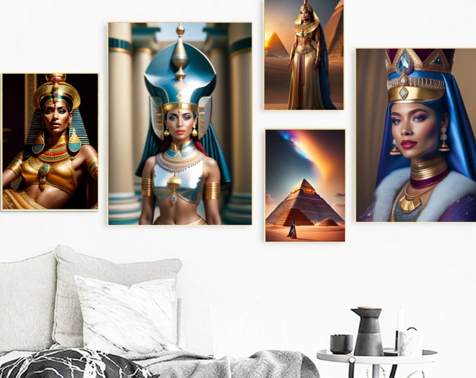 Queen Cleopatra The Last Egyptian Queen Paintings, Printable Wall Art, Instant Download, Boho Art, Woman Portrait, African Art, Arts -Gifts