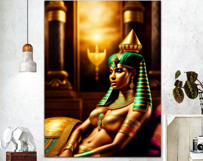 Queen Cleopatra Canvas Painting 37 Wall Art, Egyptian - Painting, Signed ' Art, Handmade ' Wall Decor, Thoughtful Gifts for Her, Room Decor