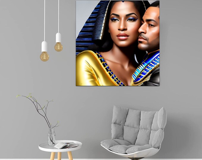 Queen Nefertiti and Egyptian King Canvas Painting 4 | Black Art | Fine Art | Urban Art | Custom Art | Family Gift | Wall Art | House Décor