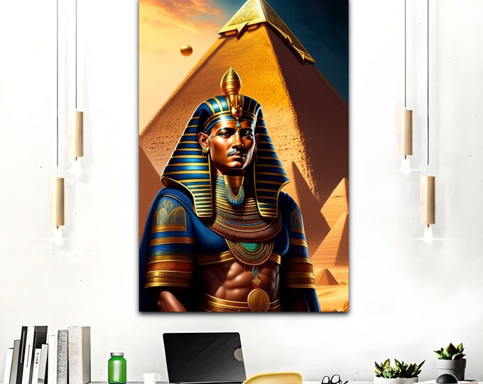 EGYPTIAN KING TUT Original Painting Canvas 4, Wall Art, Pyramids, Gift for Him, Boyfriend Gift, Office Decor, Home, Black Art, Arts -Gifts