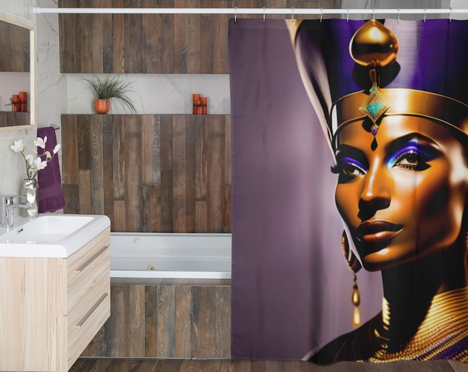 Shower Curtains with Queen Nefertiti Egyptian Painting 00, Bathroom Decor, Long Curtains, Home, Apartment, Gifts for Women, Arts -Gifts