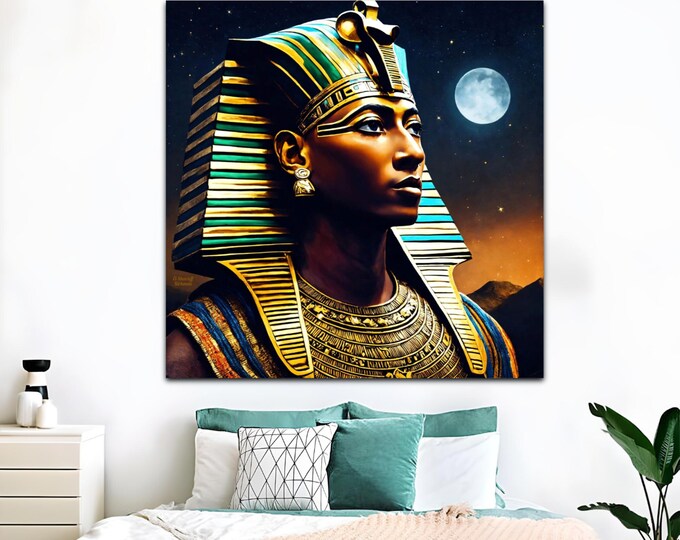Ancient Egypt Inspired King Tut Boy King of Egypt Painting 3, Egyptian Canvas, Tutankhamun, Wall Art, Wall Decor, Afro Art, Black Excellence