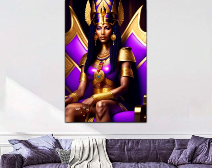 Queen Cleopatra Canvas Painting 8, Egyptian Art, Wall Art, Woman, Living Room Decor, Digital Painting, African American Art, Black Owned