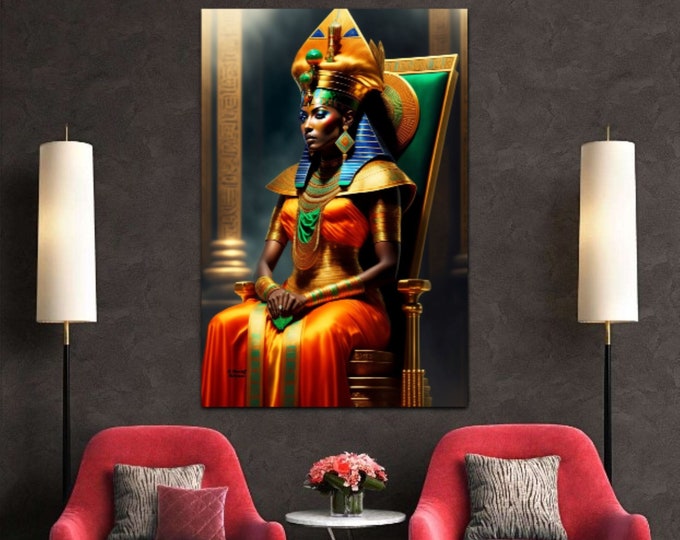 Egyptian Queen Nefertiti Painting 6, Wall Art, Signed, Canvas, Women Office Decor, Home, Office, Dorm, Black Art, Thoughtful Gift for Her