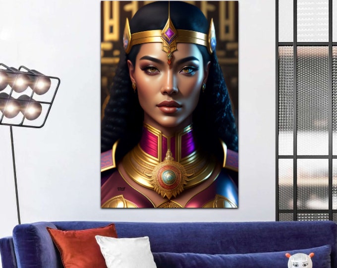 Egyptian Queen Cleopatra Painting 1, Wall Art, Canvas, Woman Portrait, Office Decor, Home, Dorm, Gift for her, Black Art, Maat, Arts -Gifts