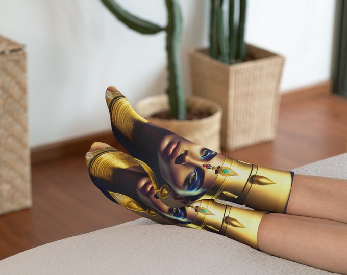 Socks with Egyptian Queen Nefertiti Painting 8, Printed Socks, Stylish, Cute, Art, Black Queen, African American, Egyptian, Ancient Egypt