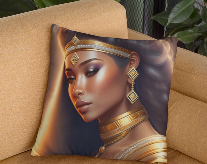 Square Throw Pillow with Queen Cleopatra Painting 36, Egyptian Decor, Ancient Egypt, Nap Pillow, Car, Office, Home, Arts -Gifts, Black Art