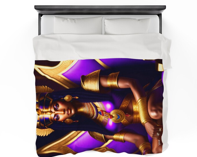 Velveteen Plush Blanket with Queen Cleopatra Painting 8, Bedding, Throw Blanket, Baby Blanket, New Born Baby Gift, Home Decor, Mom Gift