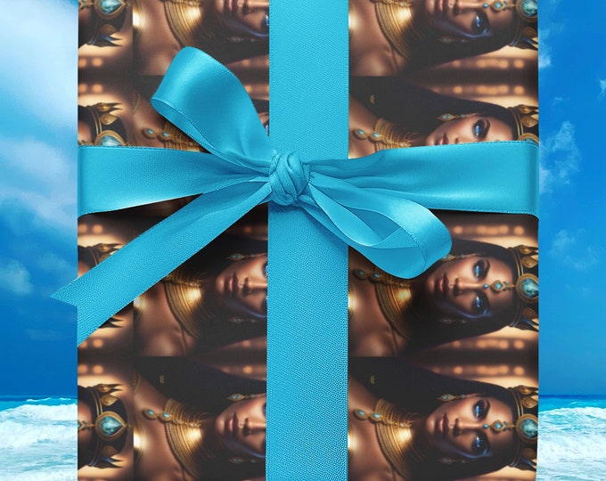 Gift Wrapping Paper with Egypt Queen Cleopatra Painting 13, Xmas Presents, Birthday Gifts for Her, Black Art, Eco Friendly, Egyptian Decor