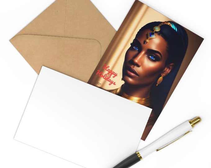 Holiday Postcards (7 pieces) with Queen Cleopatra Painting 20, Xmas Cards, Blank Card, Christmas Cards, Afrocentric Art, Black Artwork