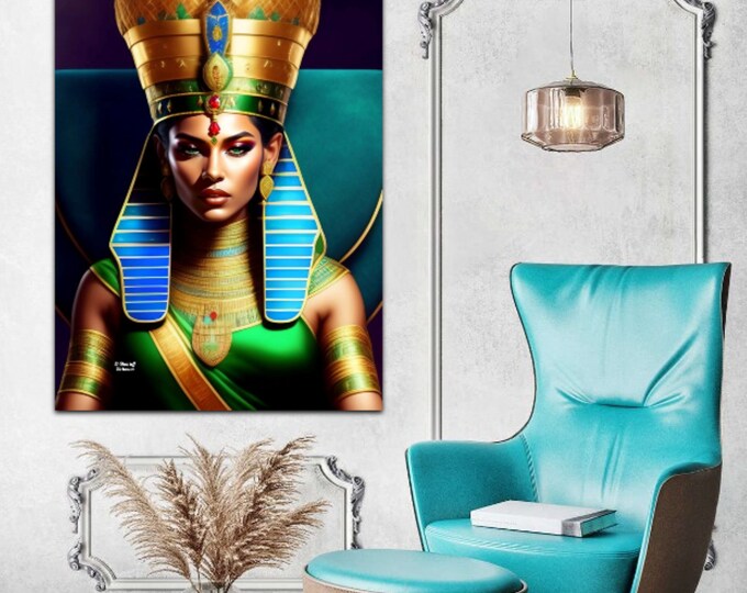 Egyptian Queen Nefertiti Painting 7, Wall Art, Office Decor, Home, Dorm, Fine Art, African American Art, Black Glamour, Canvas, Arts -Gifts