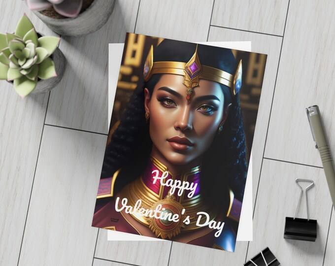 Valentines Day Cards with Queen Cleopatra Painting 1, Greeting Cards, Postcards, Gifts for Her, Afrocentric, Black Queen, African Art, Egypt
