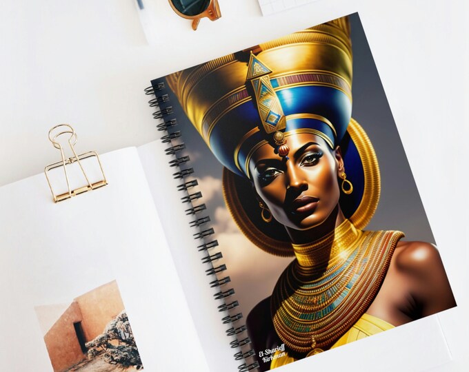 Spiral Notebook with Queen Nefertiti Painting 1, Lined Notebook, Spiral, Journals and Notebooks, Black Women Art, African Art, Egyptian Art