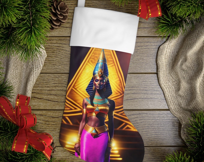 Holiday Stockings with Egyptian Queen Nefertiti Painting 50, Xmas, Christmas Gifts, Kwanzaa, Stocking Stuffer, Holiday Decor, Black Artwork