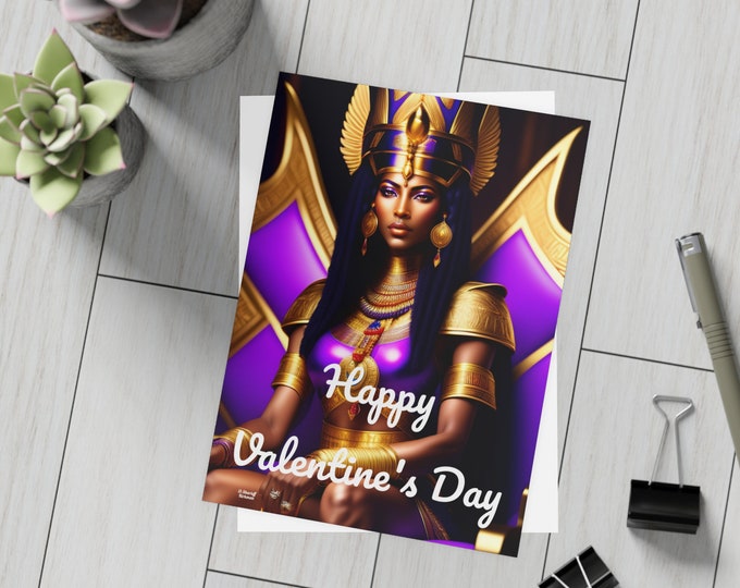 Valentines Day Cards with Queen Cleopatra Painting 8, Greeting Cards, Postcard, Gifts for Her, Afrocentric, Black Queen, African Art, Egypt