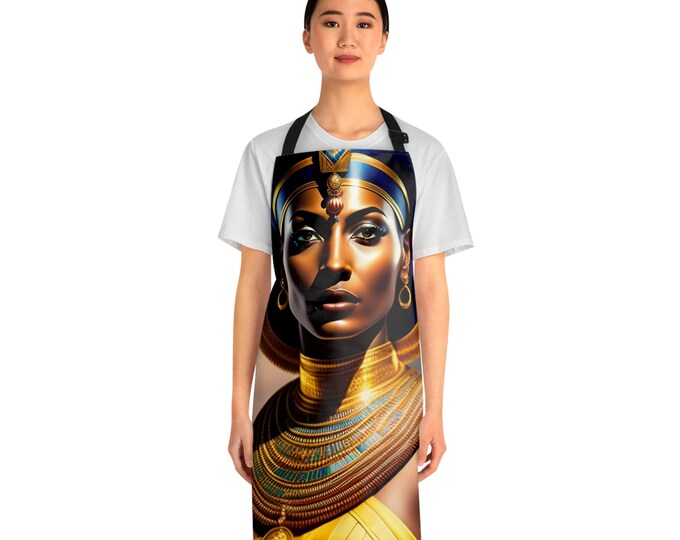 Apron with Egyptian Queen Nefertiti Painting 1, Apron with Pockets, Cooking Apron, Chef, BBQ Apron, Pottery Apronn, Artist, Black Woman Art