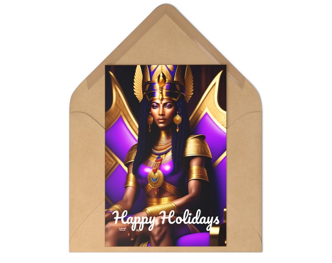 Holiday Postcards (7 pieces) with Queen Cleopatra Painting 8, Xmas Cards, Birthday, Family, Christmas Gifts, Afrocentric Art, Black Artwork