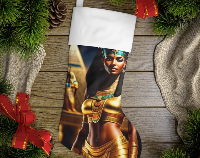 Holiday Stockings with Egyptian Queen Nefertiti Painting 10, Xmas, Christmas Gifts, Kwanzaa, Stocking Stuffer, Holiday Decor, Black Artwork