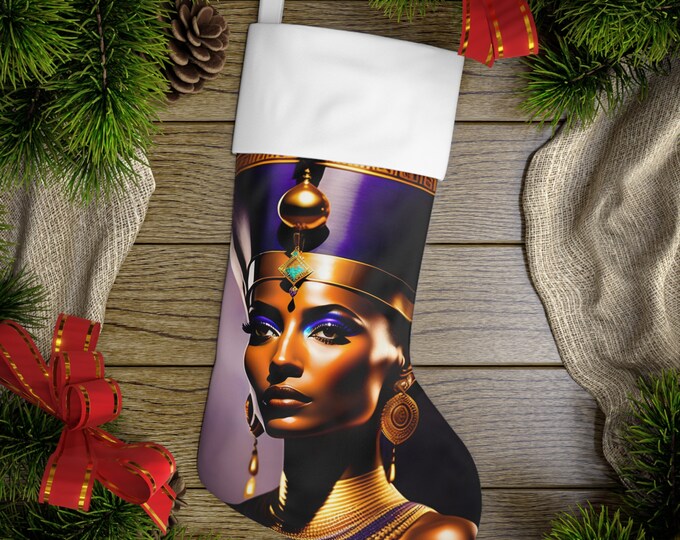 Holiday Stockings with Egyptian Queen Nefertiti Painting 00, Xmas, Christmas Gifts, Kwanzaa, Stocking Stuffer, Holiday Decor, Black Artwork
