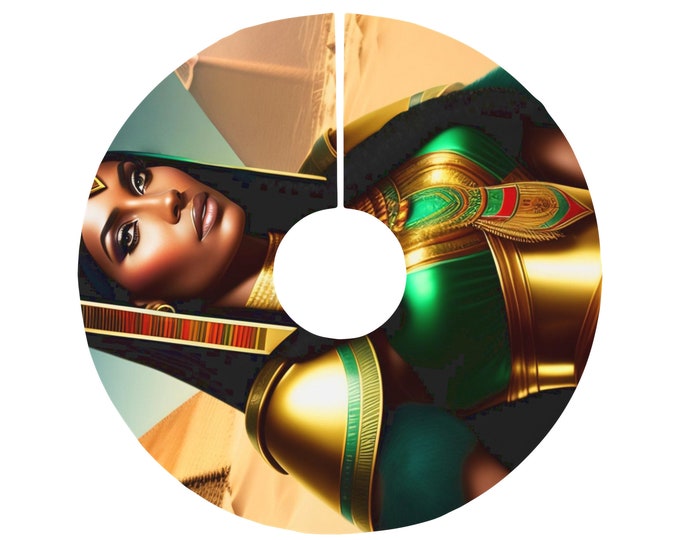 Christmas Tree Skirt with Egyptian Queen Cleopatra Painting 11, Holiday Decor, Xmas Gifts, Family Gift, Black Queen, Afrocentric Art, Egypt