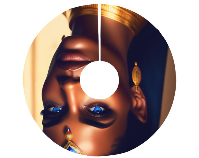 Christmas Tree Skirt with Egyptian Queen Cleopatra Painting 20, Holiday Decor, Xmas Gifts, Kids Gift, Black Queen, Afrocentric Art, Egypt