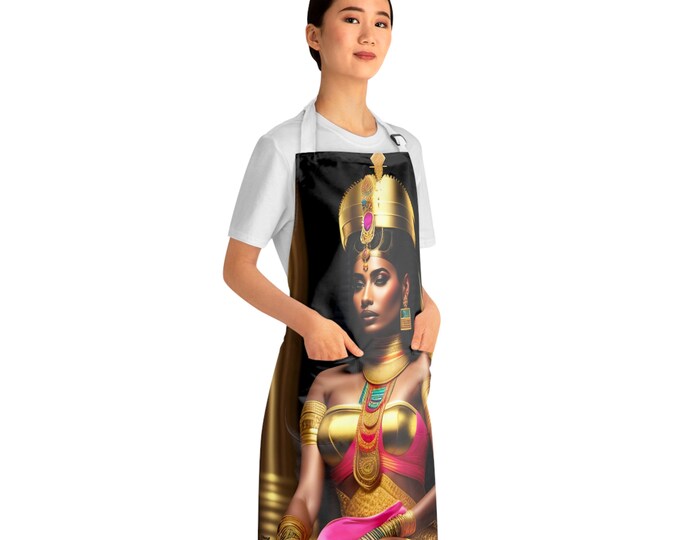 Apron with Egyptian Queen Cleopatra Painting 14, Afrocentric Apron, Cooking, Chef Gifts, Pottery Apron, Pampered Chef, Gift for Black Chef