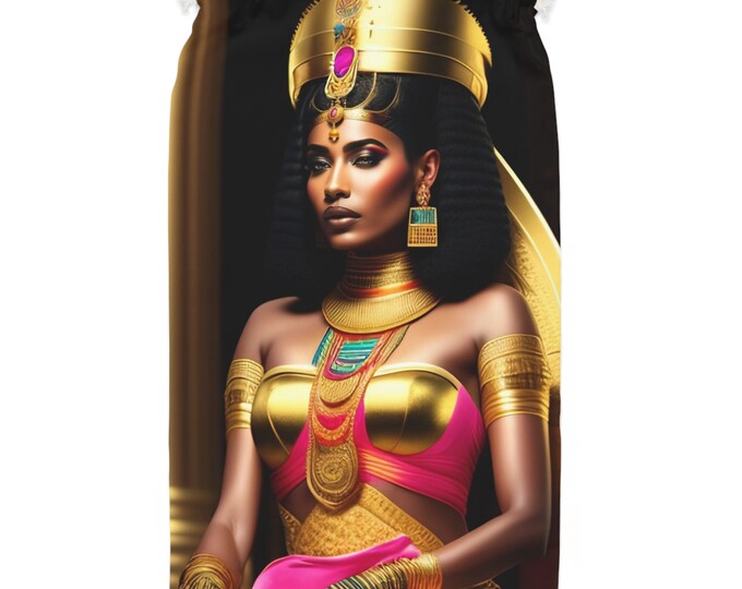 Christmas Santa Sack Bag with Queen Cleopatra Painting 14, Holiday Gift Bag, Xmas Decor, Velour Fabric, Black Artwork, Afrocentric Art