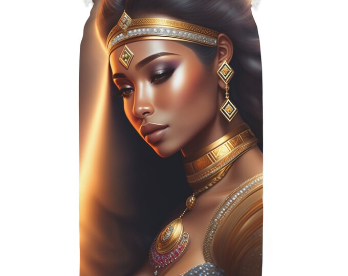 Christmas Santa Sack Bag with Queen Cleopatra Painting 36, Holiday Gift Bag, Xmas Decor, Velour Fabric, Black Artwork, Afrocentric Art