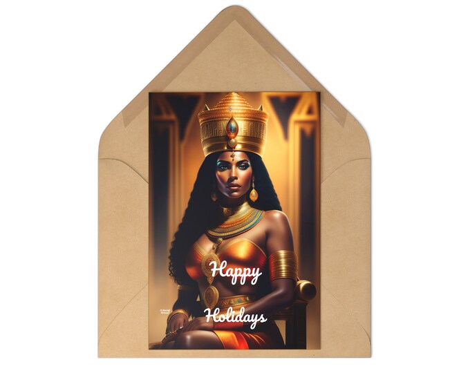 Holiday Postcards (7 pieces) with Queen Nefertiti Painting 18, Xmas Cards, Greeting, Gift for Him, Christmas Gifts, Nubian Queen, Black Art
